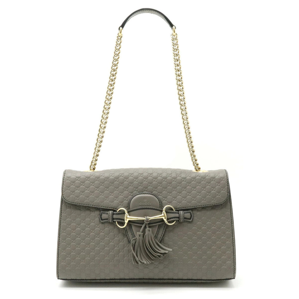 Gucci Microguccissima Emily Shoulder Bag Chain Fringe Tassel Leather Gray